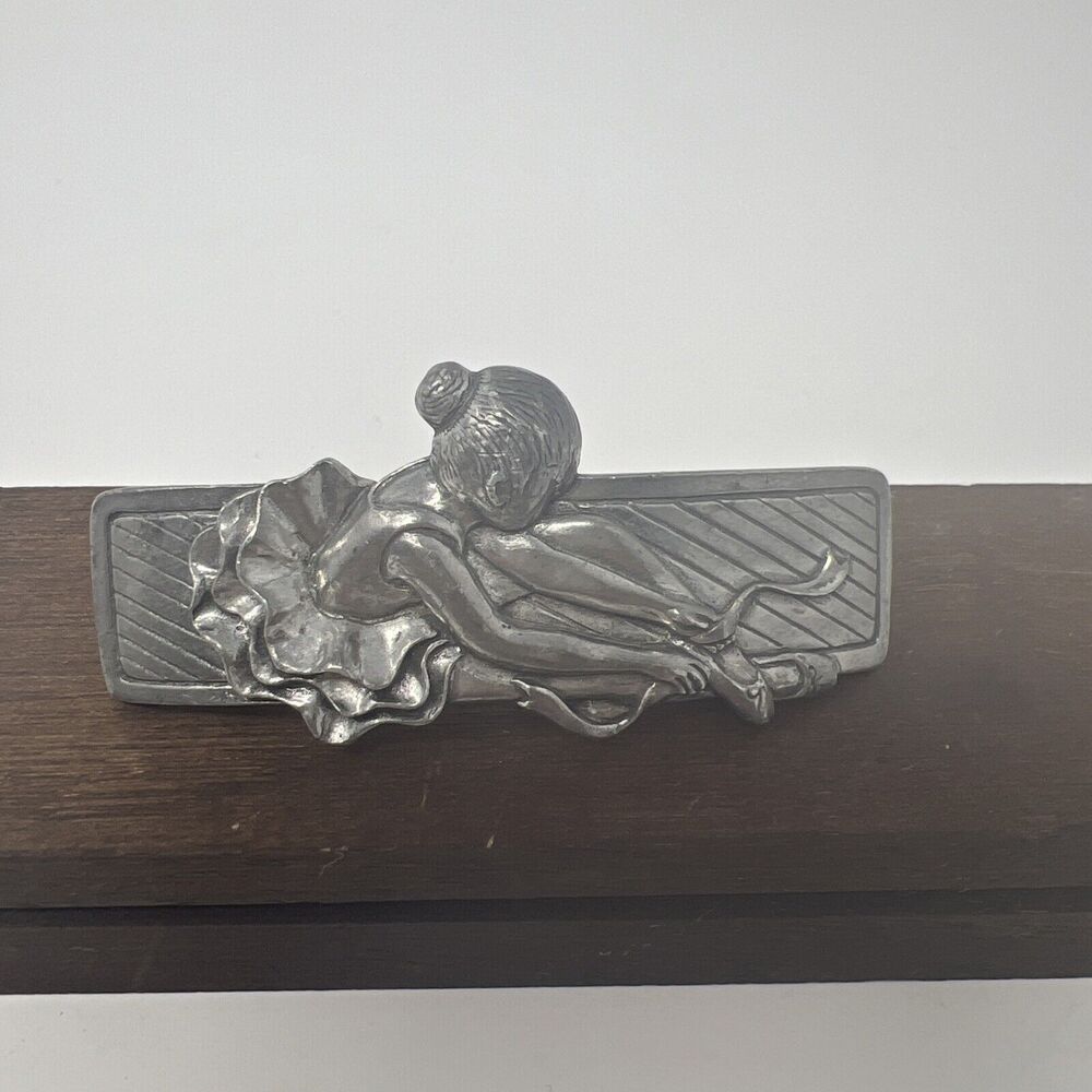 Vintage 1990 Seagull Pewter Canada Ballerina Hair Barrett Clip 2 1/2" Artisan